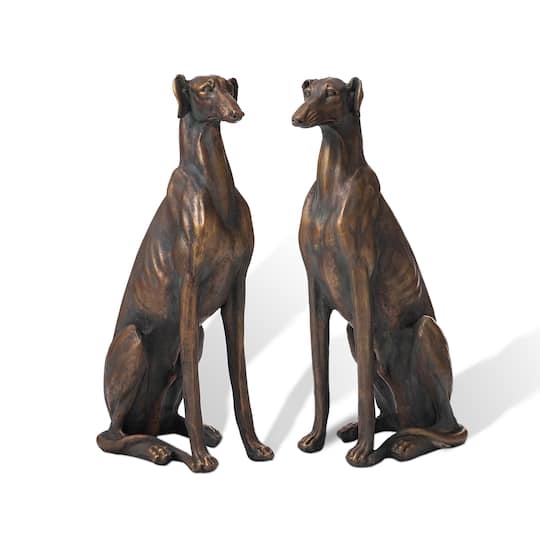 Glitzhome&#xAE; 30.25&#x22; Bronze Sitting Greyhound Dogs, 2ct.